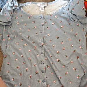 Blue Floral Button-Up Top